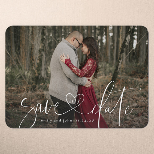 Hearts Entwined Save The Date, White, 5x7 Flat, Pearl Shimmer Cardstock, Rounded, White