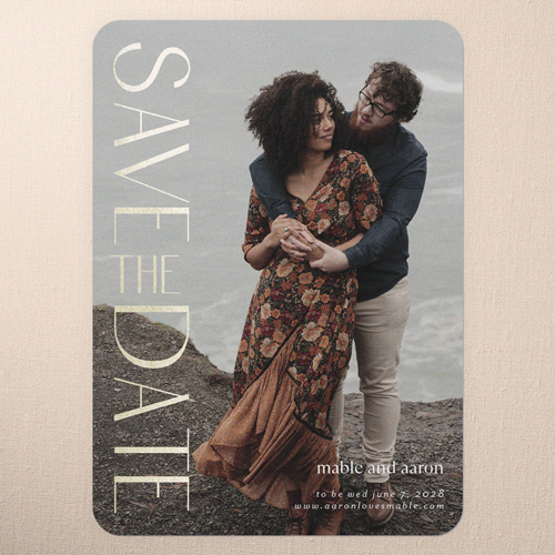 Upright Headline Save The Date, Gold Foil, White, 5x7 Flat, Matte, Signature Smooth Cardstock, Rounded, White