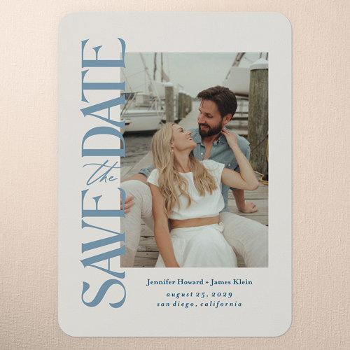 Dockside Moment Save The Date, Blue, 5x7 Flat, Pearl Shimmer Cardstock, Rounded, Powder Blue