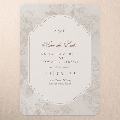 Classic Blossoms Save The Date, Beige, 5x7 Flat, Standard Smooth Cardstock, Rounded, Rye