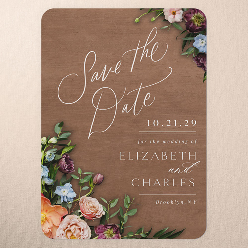 Stunning Corners Save The Date, Brown, 5x7 Flat, Matte, Signature Smooth Cardstock, Rounded, Brown
