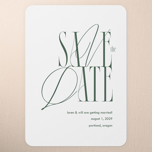 Iconic Impression Save The Date, Green, 5x7 Flat, Standard Smooth Cardstock, Rounded, Fern