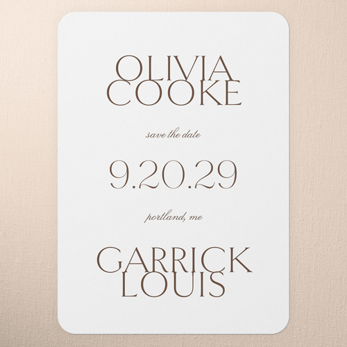 Timeless Layout Save The Date, White, 5x7 Flat, 100% Recycled Cardstock , Rounded, White