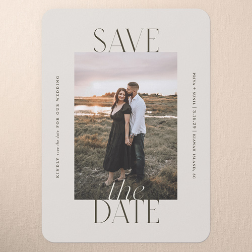 Classy Showcase Save The Date, Beige, 5x7 Flat, Pearl Shimmer Cardstock, Rounded, Nude