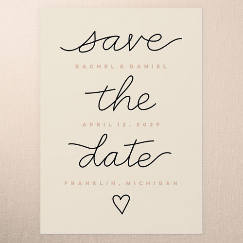 Novel Penmanship Save The Date, Beige, 5x7 Flat, Standard Smooth Cardstock, Square, Beige