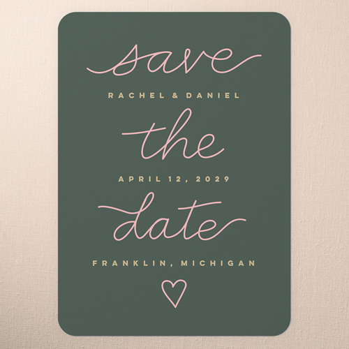 Novel Penmanship Save The Date, Green, 5x7 Flat, Matte, Signature Smooth Cardstock, Rounded, Green
