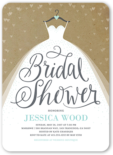 Dreamy Wedding Dress Bridal Shower Invitation, White, Pearl Shimmer Cardstock, Rounded