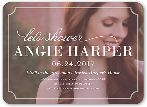 Ticket Corners Bridal Shower Invitation, Pink, Pearl Shimmer Cardstock, Rounded