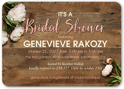 Flowering Perfection Bridal Shower Invitation, Brown, White, Pearl Shimmer Cardstock, Rounded