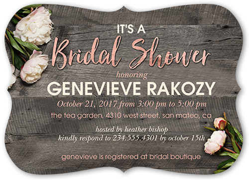 Flowering Perfection Bridal Shower Invitation, Grey, Pearl Shimmer Cardstock, Bracket