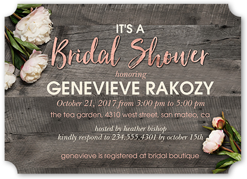 Flowering Perfection Bridal Shower Invitation, Grey, Pearl Shimmer Cardstock, Ticket
