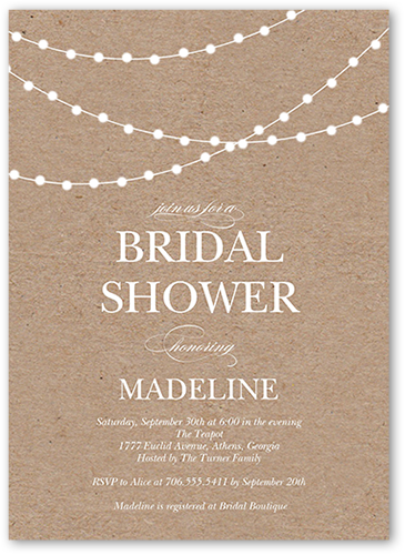 Hanging Lights Bridal Shower Invitation, Beige, 100% Recycled Cardstock , Square