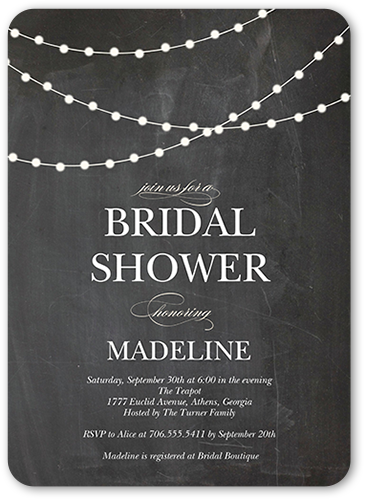 Hanging Lights Bridal Shower Invitation, Grey, Pearl Shimmer Cardstock, Rounded, Charcoal