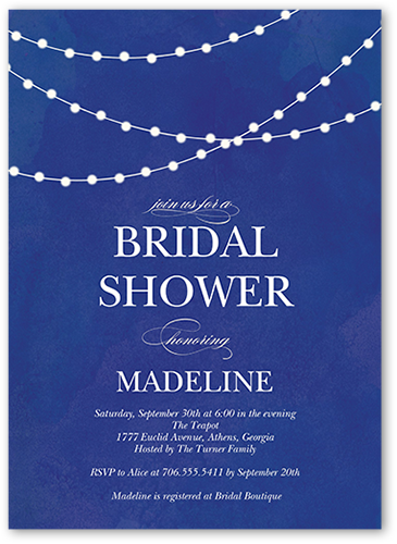Hanging Lights Bridal Shower Invitation, Blue, 100% Recycled Cardstock , Square