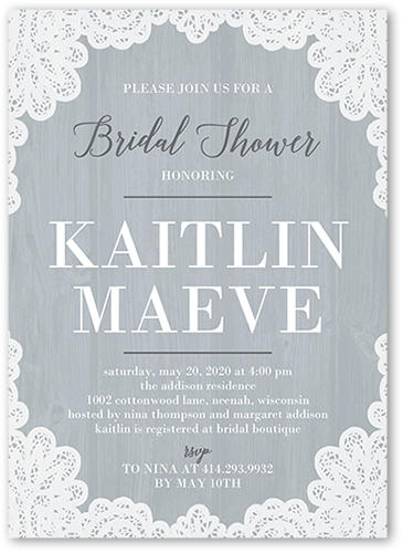 Lacy Border Bridal Shower Invitation, Grey, Standard Smooth Cardstock, Square