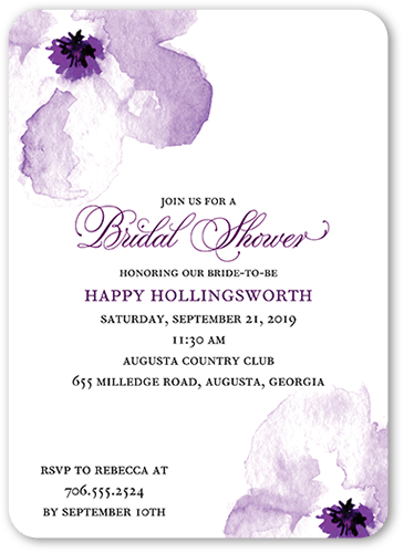 Floral Gallery Bridal Shower Invitation, Purple, 5x7 Flat, Pearl Shimmer Cardstock, Rounded, Majestic