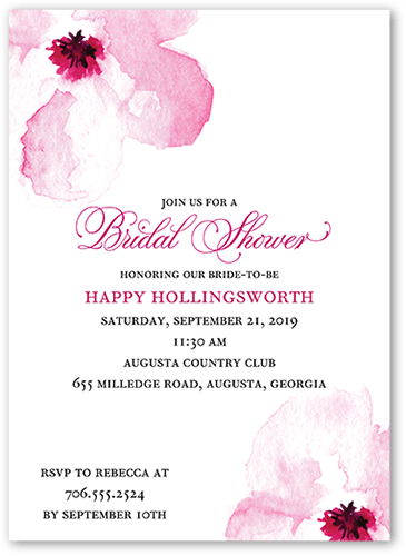 Floral Gallery Bridal Shower Invitation, Pink, 5x7, Pearl Shimmer Cardstock, Square