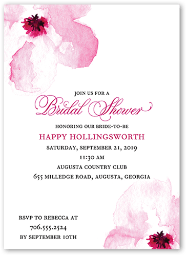 Floral Gallery Bridal Shower Invitation, Pink, 5x7 Flat, Standard Smooth Cardstock, Square