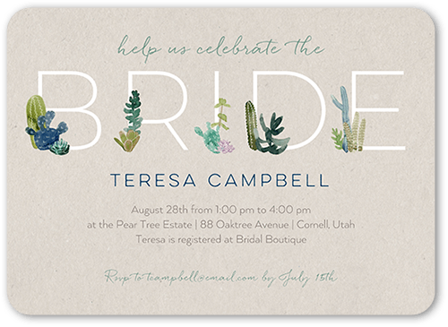Desert Greenery Bridal Shower Invitation, Beige, 5x7 Flat, Pearl Shimmer Cardstock, Rounded, Rye