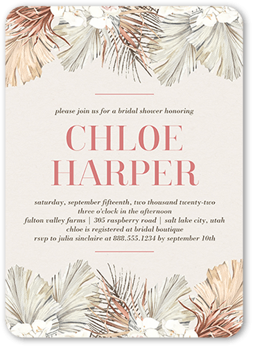 Exquisite Flowers Bridal Shower Invitation, Beige, 5x7 Flat, Standard Smooth Cardstock, Rounded, Rye