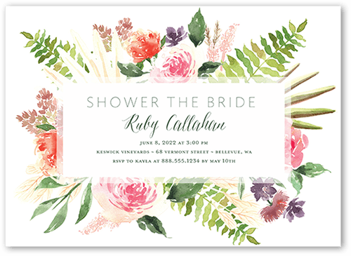 Bouquet Fringe Bridal Shower Invitation, White, 5x7 Flat, Matte, Signature Smooth Cardstock, Square