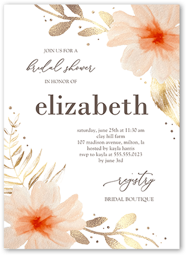 Desert Floral Bridal Shower Invitation, White, 5x7 Flat, Pearl Shimmer Cardstock, Square