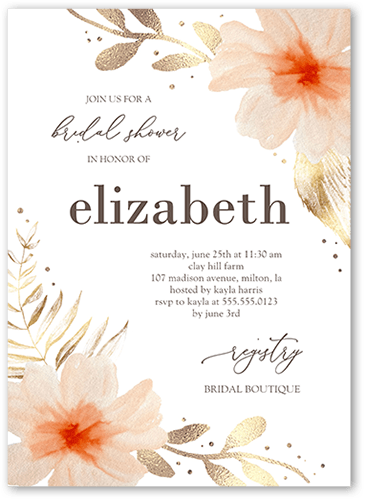 Desert Floral Bridal Shower Invitation, White, 5x7 Flat, 100% Recycled Cardstock , Square