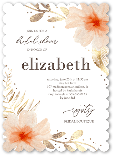 Desert Floral Bridal Shower Invitation, White, 5x7, Pearl Shimmer Cardstock, Scallop