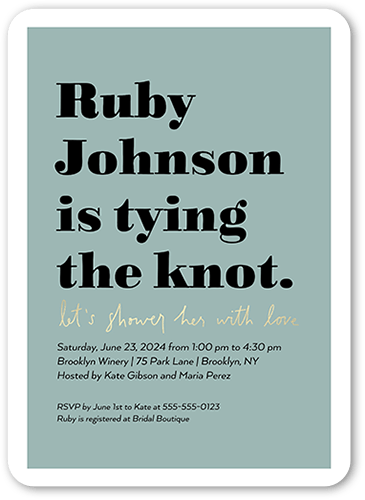 Celebrate The Tying Bridal Shower Invitation, Green, 5x7 Flat, Standard Smooth Cardstock, Rounded, Desert Green