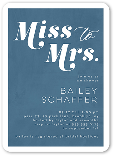 New Mrs Bridal Shower Invitation, Blue, 5x7 Flat, Standard Smooth Cardstock, Rounded