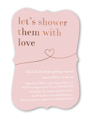 Shower With Love Bridal Shower Invitation, Pink, Rose Gold Foil, 5x7, Pearl Shimmer Cardstock, Bracket