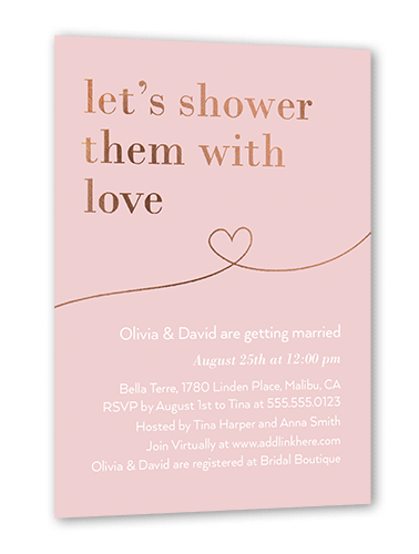 Shower With Love Bridal Shower Invitation, Pink, Rose Gold Foil, 5x7 Flat, Pearl Shimmer Cardstock, Square