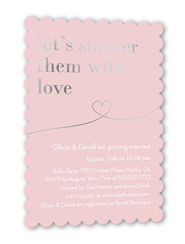 Shower With Love Bridal Shower Invitation, Pink, Silver Foil, 5x7 Flat, Matte, Signature Smooth Cardstock, Scallop