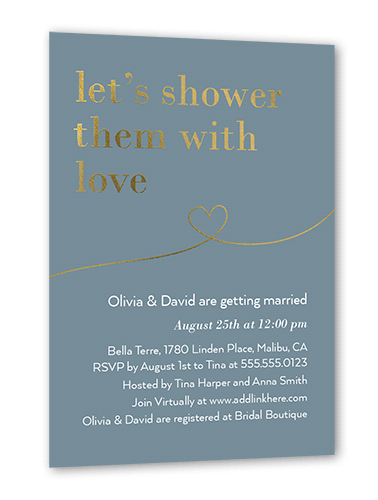 Shower With Love Bridal Shower Invitation, Gold Foil, Grey, 5x7 Flat, Luxe Double-Thick Cardstock, Square