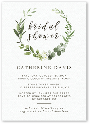 Bridal Wreath Bridal Shower Invitation, White, 5x7, Standard Smooth Cardstock, Square