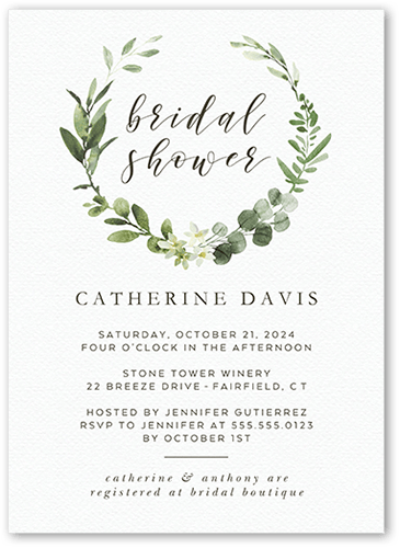 Bridal Wreath Bridal Shower Invitation, White, 5x7 Flat, Matte, Signature Smooth Cardstock, Square