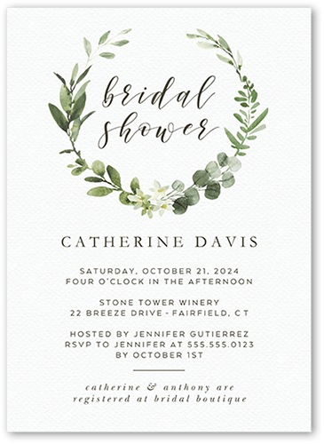 Bridal Wreath Bridal Shower Invitation, White, 5x7 Flat, Standard Smooth Cardstock, Square