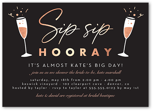 Sip Sip Shower Bridal Shower Invitation, Black, 5x7 Flat, Standard Smooth Cardstock, Square, Black