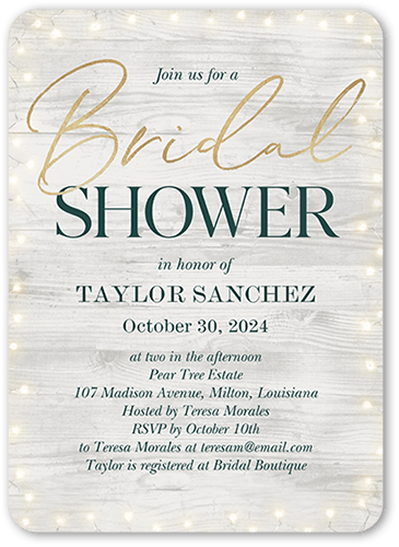 Rustic Lit Bridal Shower Invitation, Rounded Corners