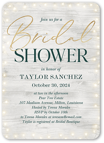 Rustic Lit Bridal Shower Invitation, Gray, 5x7 Flat, 100% Recycled Cardstock , Rounded, Gray