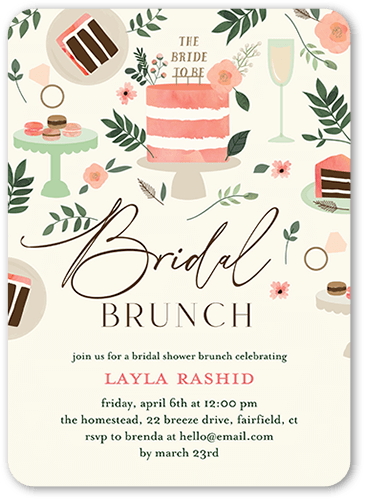 Beautiful Brunch Bridal Shower Invitation, Beige, 5x7 Flat, Pearl Shimmer Cardstock, Rounded