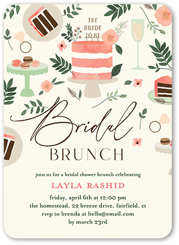 Beautiful Brunch Bridal Shower Invitation, Beige, 5x7 Flat, Standard Smooth Cardstock, Rounded, Cream