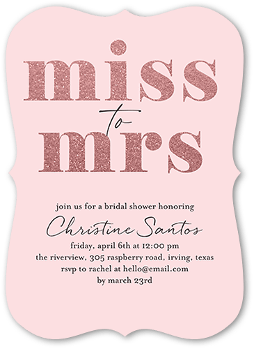 One To The Other Bridal Shower Invitation, Pink, 5x7 Flat, Pearl Shimmer Cardstock, Bracket