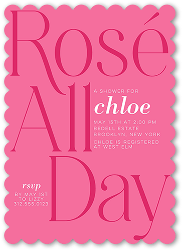 Bridal All Day Bridal Shower Invitation, Pink, 5x7, Pearl Shimmer Cardstock, Scallop