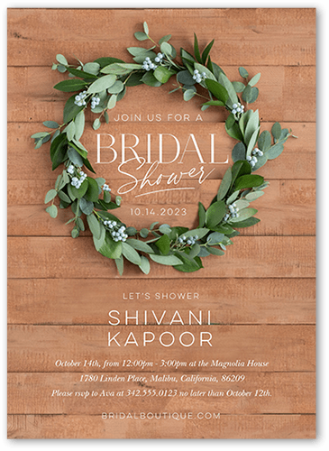 Winsome Wreath Bridal Shower Invitation, Brown, 5x7 Flat, Matte, Signature Smooth Cardstock, Square, Nutmeg