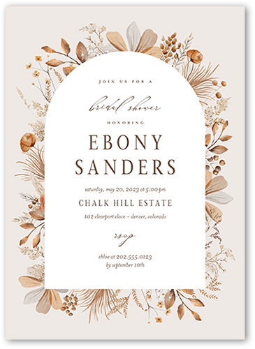 Bohemian Sprigs Bridal Shower Invitation, Gray, 5x7 Flat, Pearl Shimmer Cardstock, Square, Gray