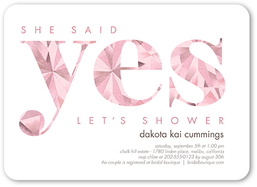 Diamond Yes Bridal Shower Invitation, White, 5x7 Flat, Pearl Shimmer Cardstock, Rounded