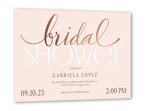 Modern Bride Bridal Shower Invitation, Pink, Rose Gold Foil, 5x7 Flat, Luxe Double-Thick Cardstock, Square