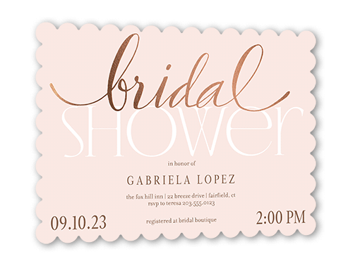 Modern Bride Bridal Shower Invitation, Pink, Rose Gold Foil, 5x7, Pearl Shimmer Cardstock, Scallop