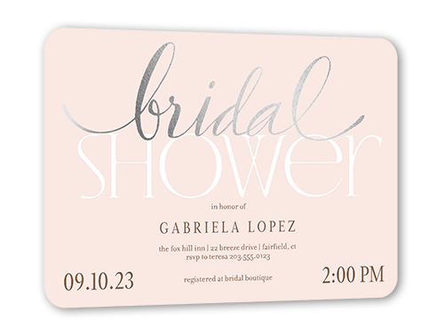 Modern Bride Bridal Shower Invitation, Pink, Silver Foil, 5x7 Flat, Matte, Signature Smooth Cardstock, Rounded, Chenille